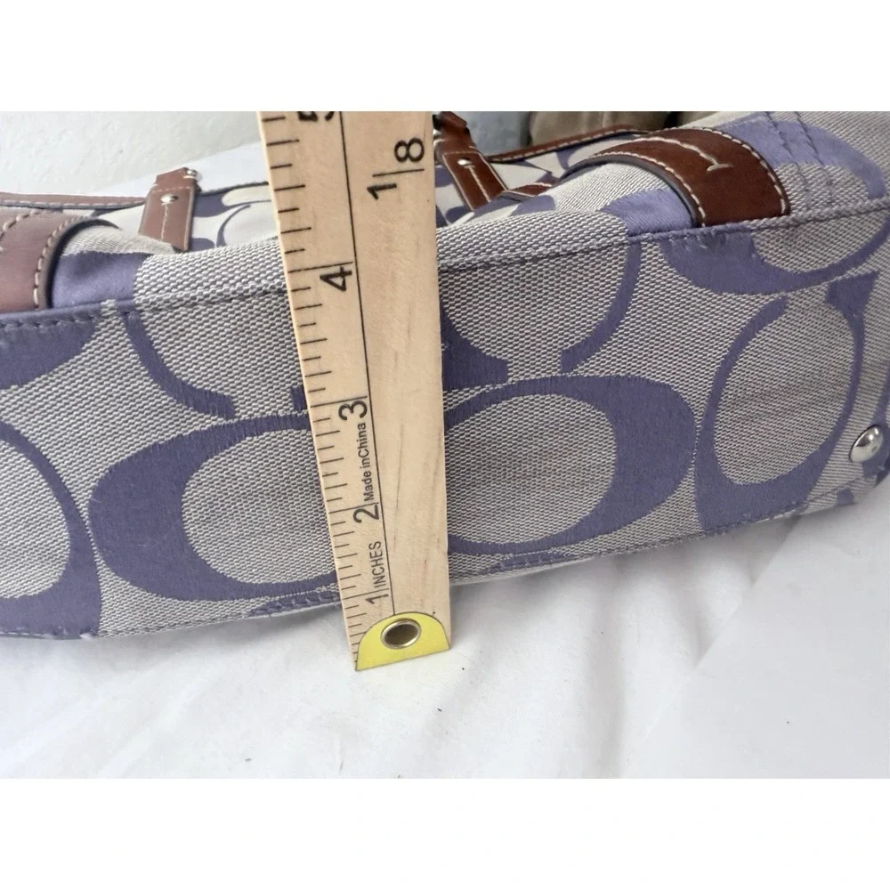 Y2K Coach Signature Jacquard Tote Shoulder Bag Purple Monogram F13097 Purse Rare